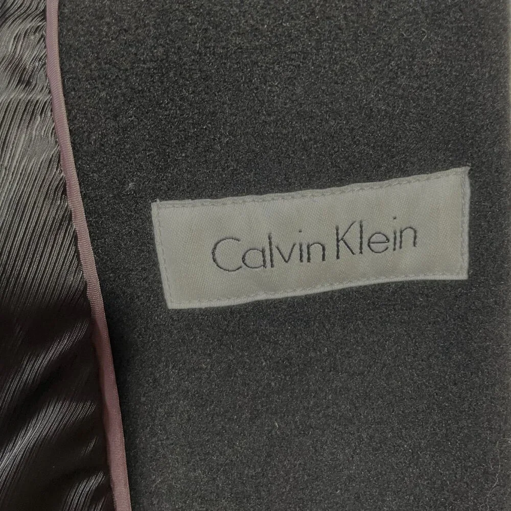 Calvin Klein Wool Blend Belted Tailored Black Coat Collared Knee Length Size 12 - Picture 14 of 16